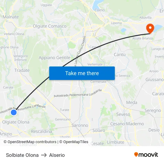 Solbiate Olona to Alserio map
