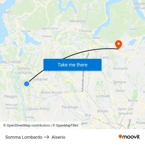 Somma Lombardo to Alserio map