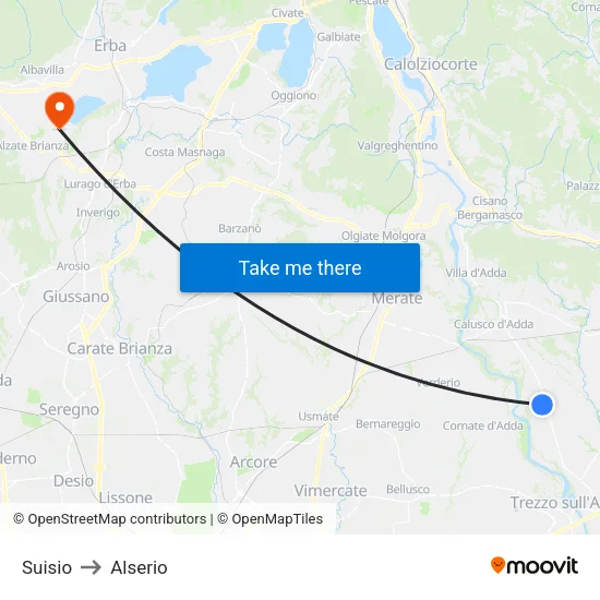 Suisio to Alserio map