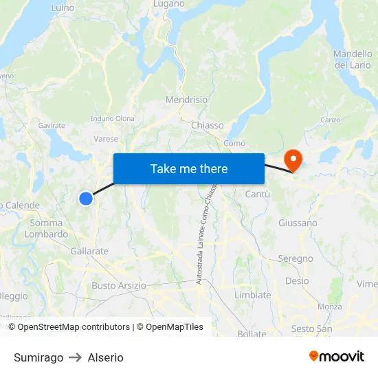 Sumirago to Alserio map