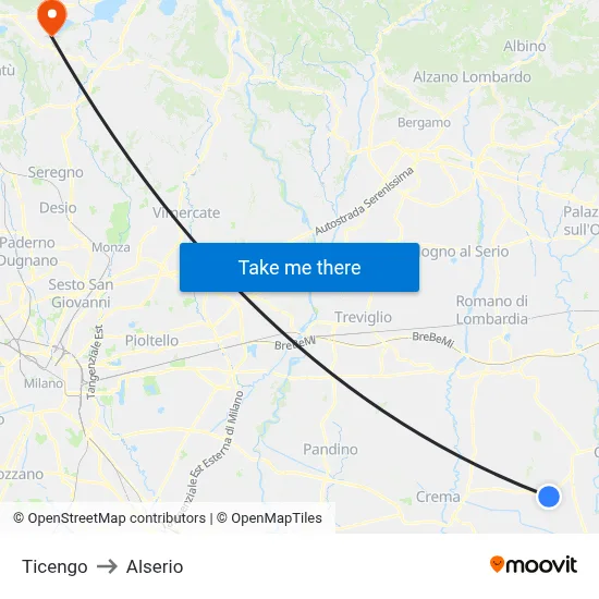 Ticengo to Alserio map