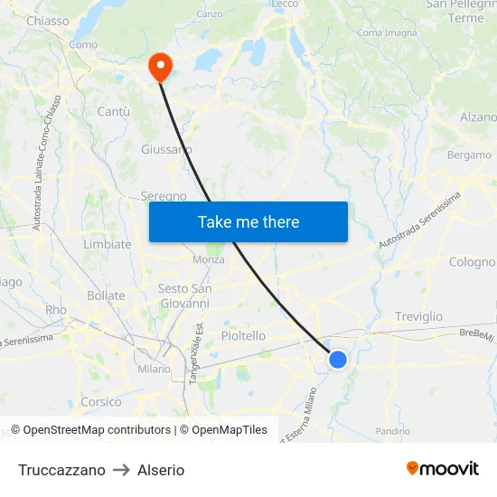 Truccazzano to Alserio map
