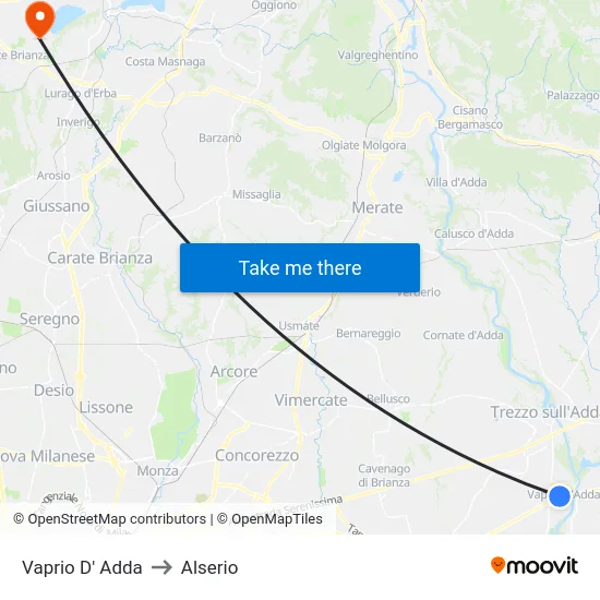 Vaprio d'Adda to Alserio map