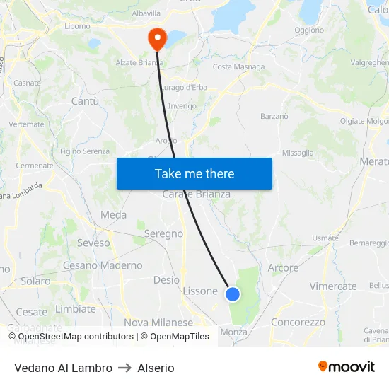 Vedano Al Lambro to Alserio map