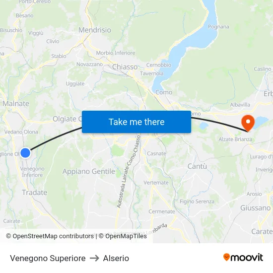 Venegono Superiore to Alserio map