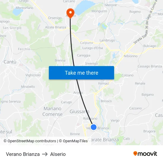 Verano Brianza to Alserio map