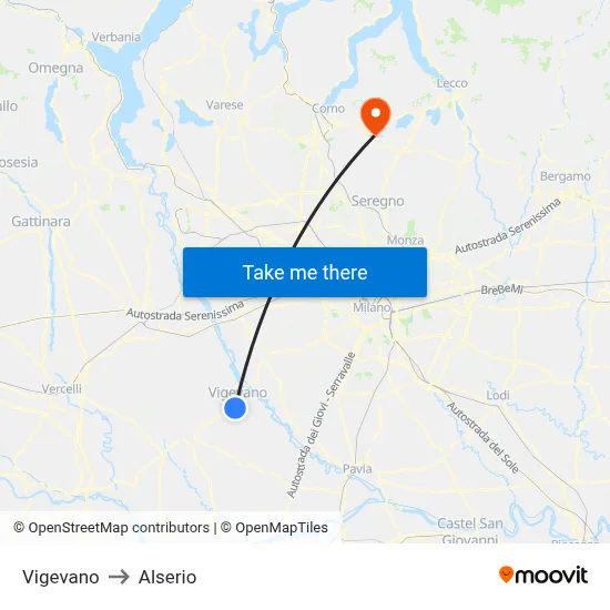 Vigevano to Alserio map