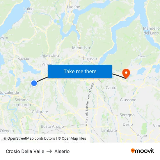 Crosio Della Valle to Alserio map