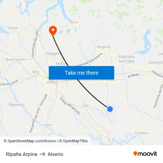 Ripalta Arpina to Alserio map