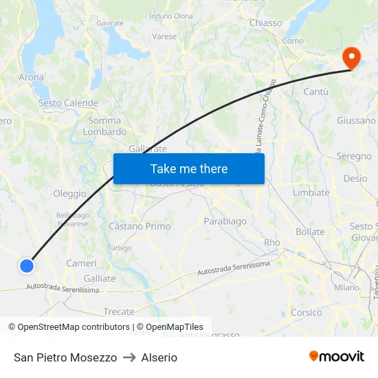 San Pietro Mosezzo to Alserio map