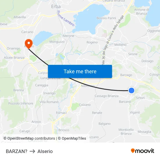 Barzan to Alserio map