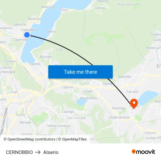 CERNOBBIO to Alserio map