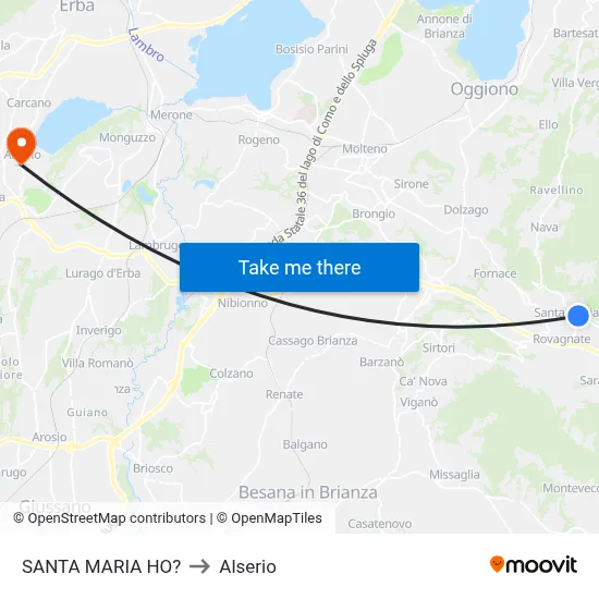 Santa Maria Ho? to Alserio map