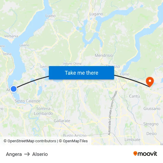 Angera to Alserio map
