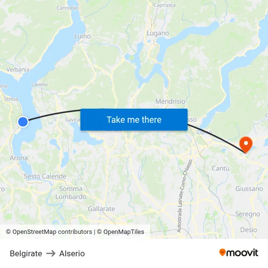 Belgirate to Alserio map