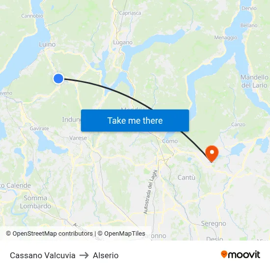 Cassano Valcuvia to Alserio map