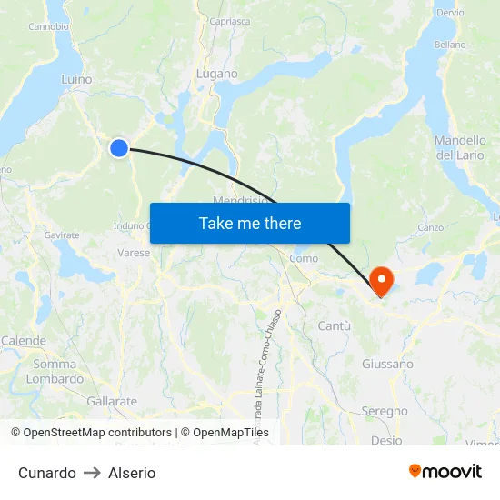 Cunardo to Alserio map
