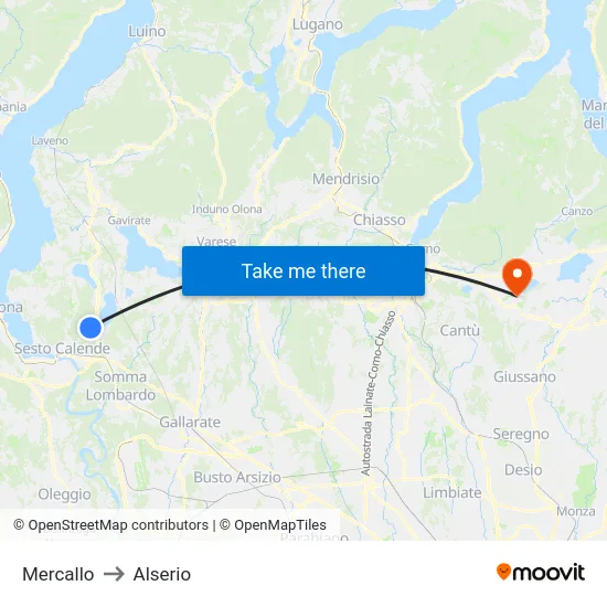 Mercallo to Alserio map