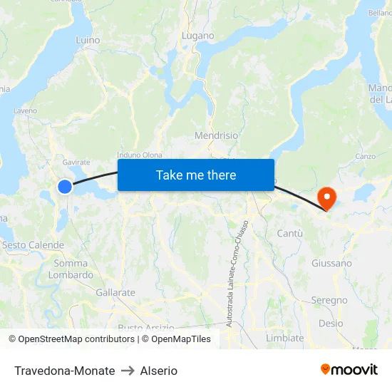 Travedona-Monate to Alserio map