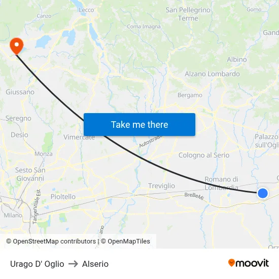 Urago D' Oglio to Alserio map