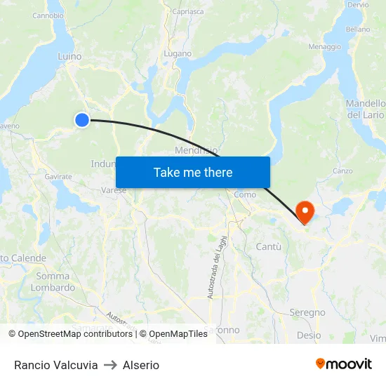Rancio Valcuvia to Alserio map
