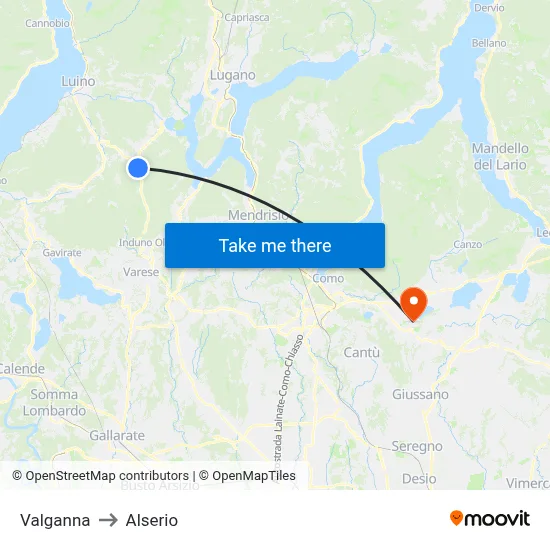 Valganna to Alserio map