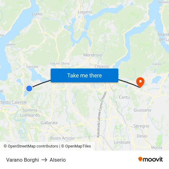 Varano Borghi to Alserio map