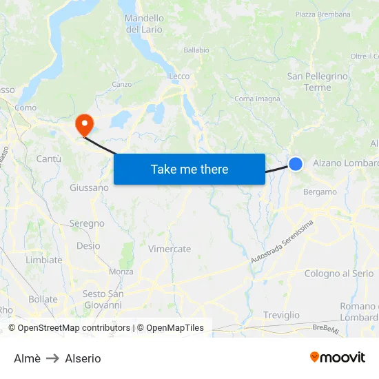 Almè to Alserio map