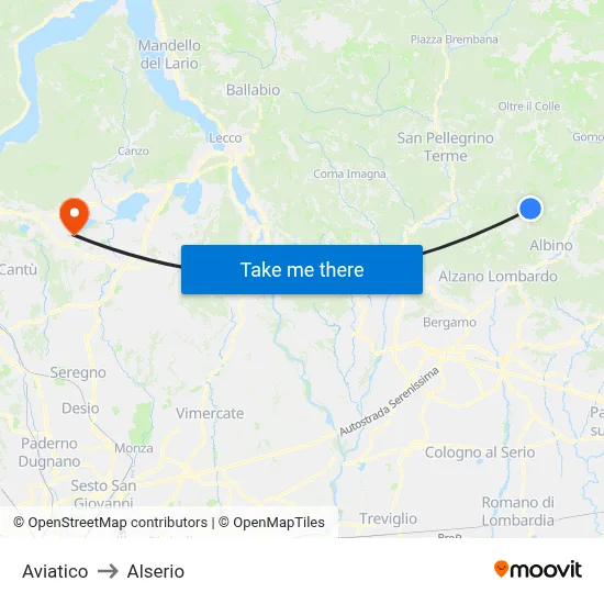 Aviatico to Alserio map