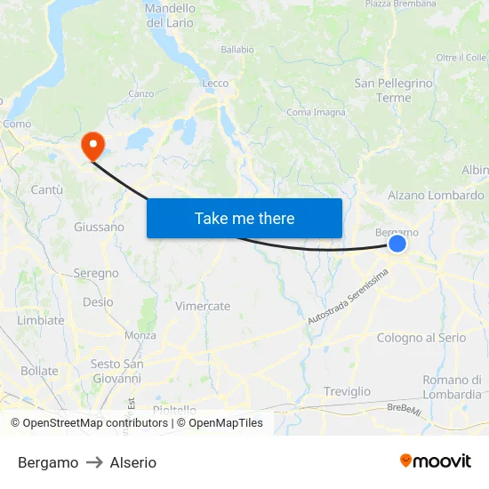Bergamo to Alserio map