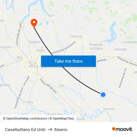 Casalbuttano Ed Uniti to Alserio map
