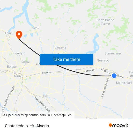 Castenedolo to Alserio map