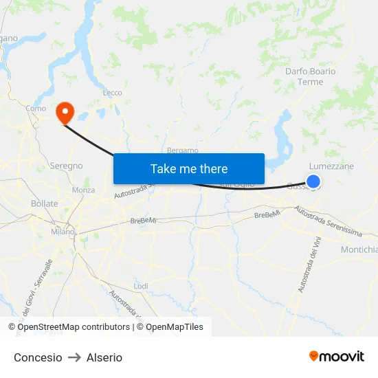 Concesio to Alserio map