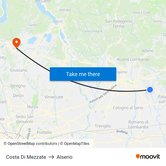 Costa di Mezzate to Alserio map