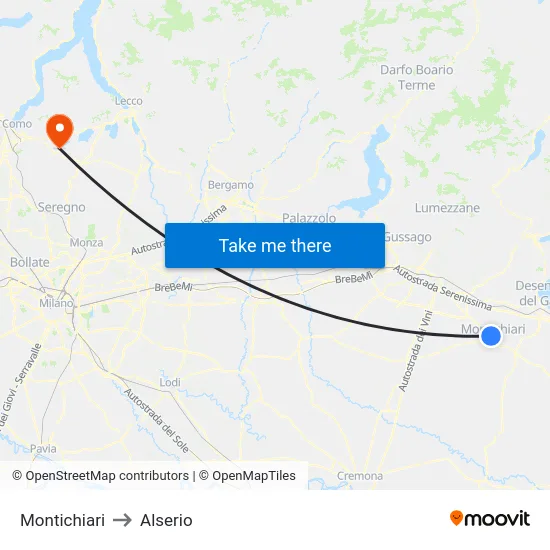 Montichiari to Alserio map