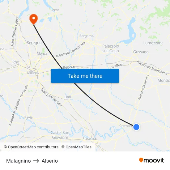 Malagnino to Alserio map
