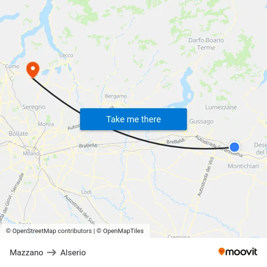Mazzano to Alserio map