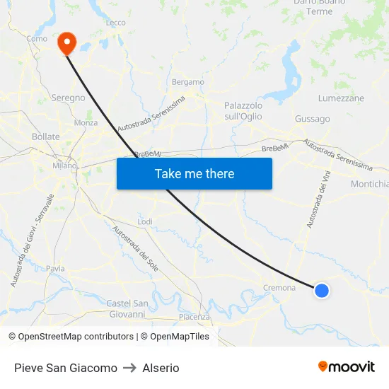 Pieve San Giacomo to Alserio map