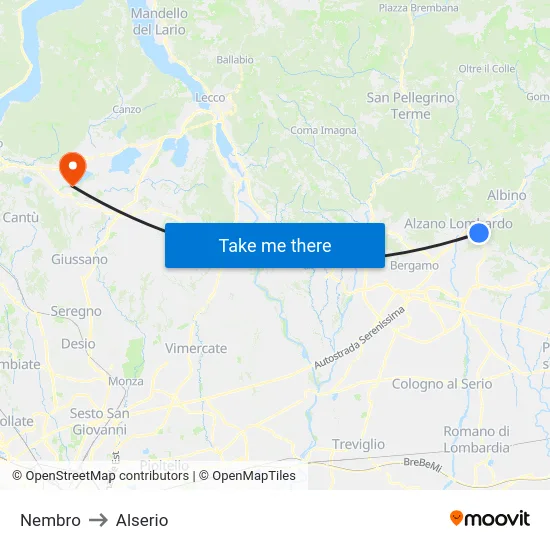 Nembro to Alserio map