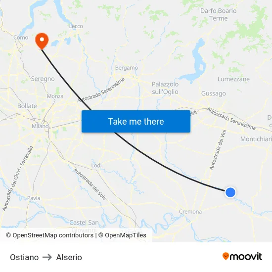 Ostiano to Alserio map