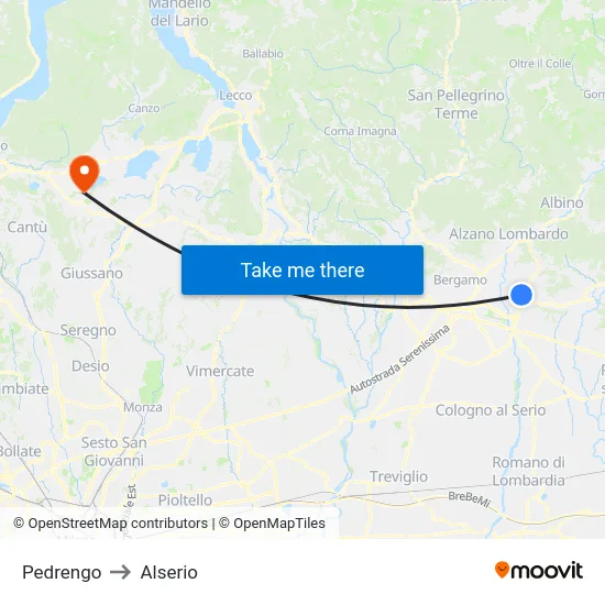 Pedrengo to Alserio map