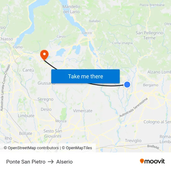 Saint Peter Bridge to Alserio map