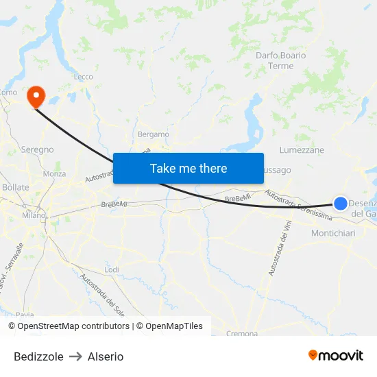 Bedizzole to Alserio map