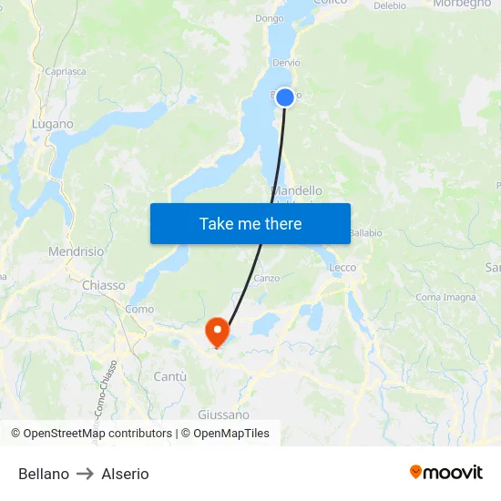 Bellano to Alserio map