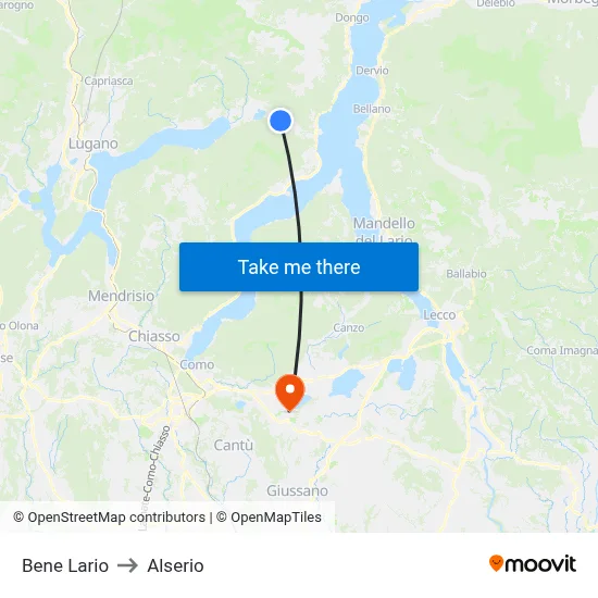 Bene Lario to Alserio map