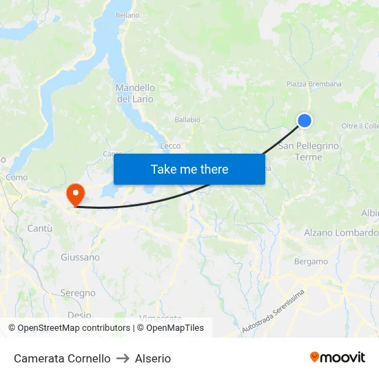 Camerata Cornello to Alserio map