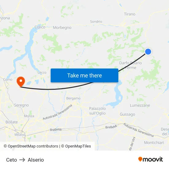 Ceto to Alserio map