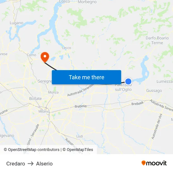 Credaro to Alserio map