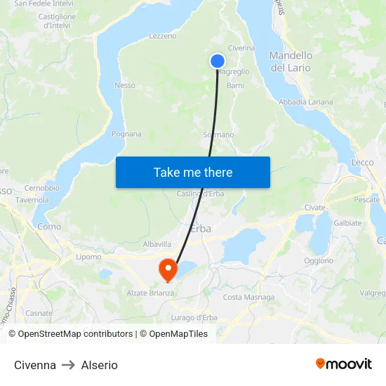 Civenna to Alserio map