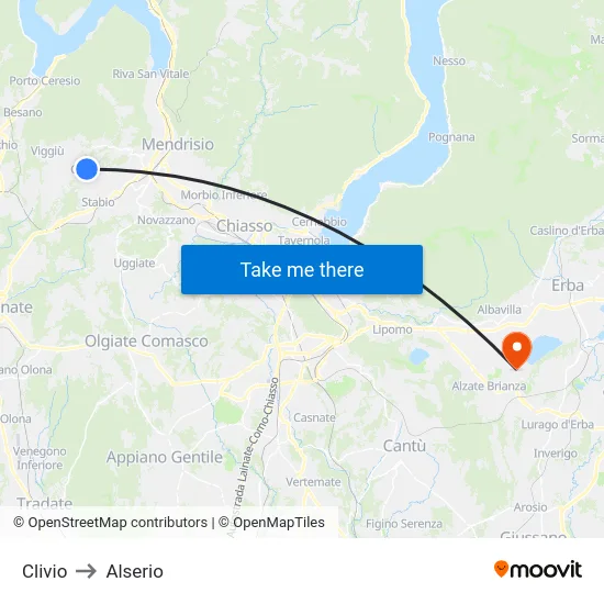 Clivio to Alserio map